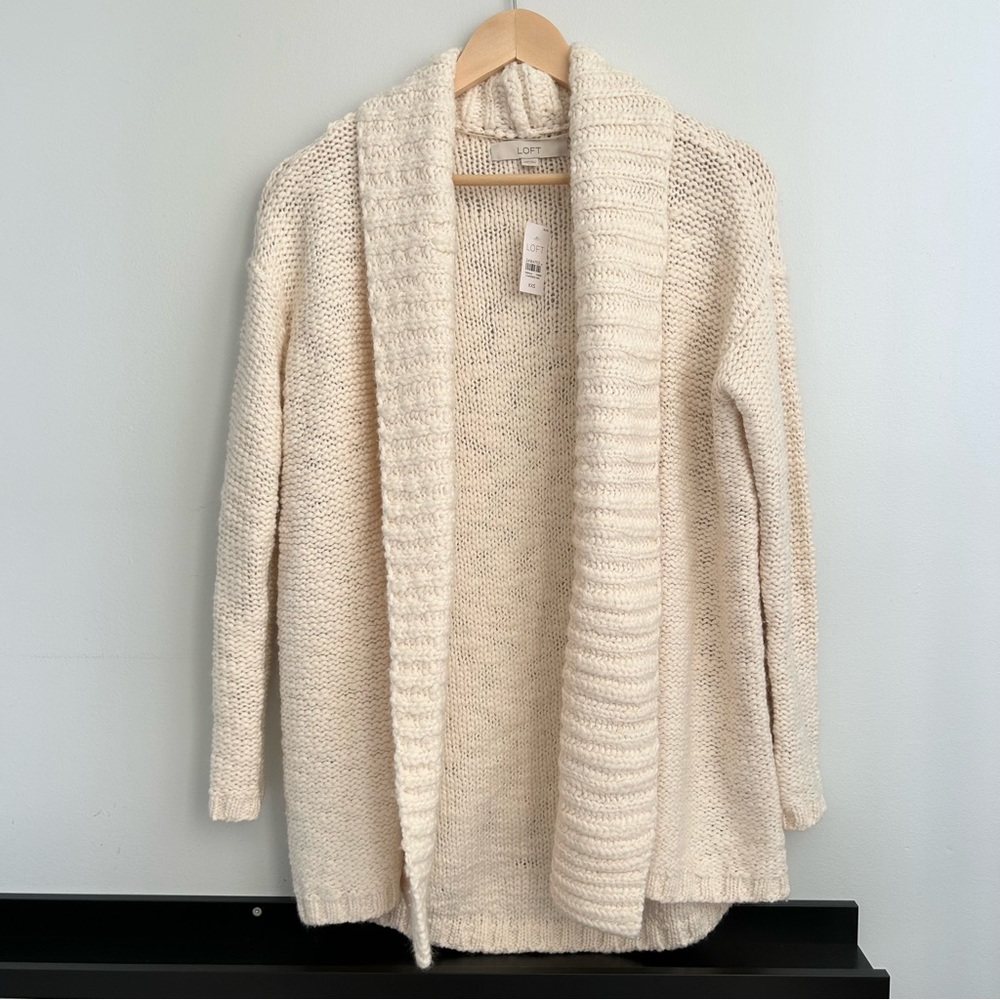 LOFT long cream knit open-front cardigan XS/S - NWT
